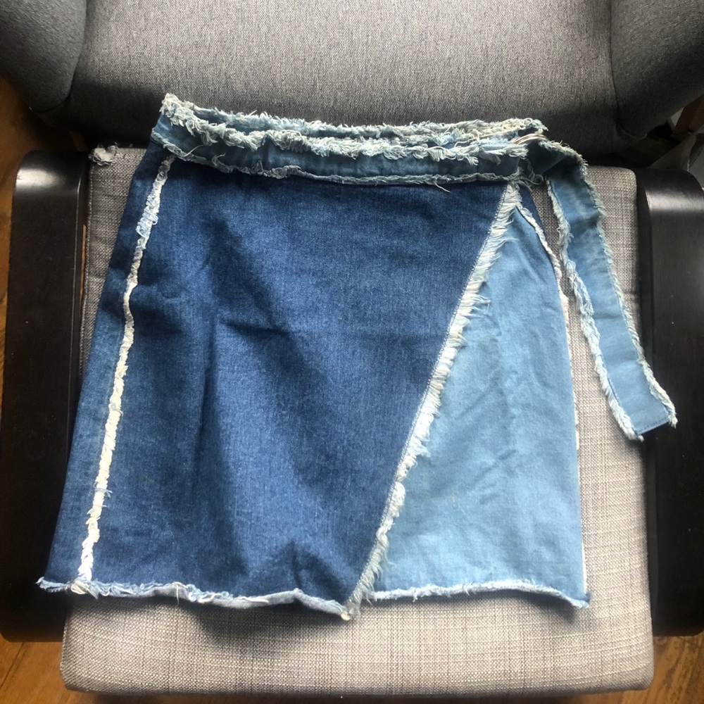 MISSGUIDED denim fringe detail wrap skirt